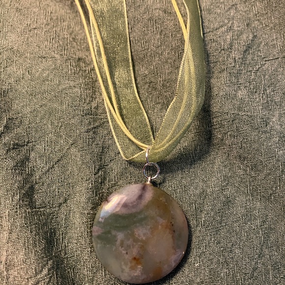 Natural Stone Pendant Ribbon Necklace - Picture 5 of 6